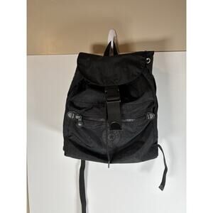 Kipling Fundamental Backpack Black Nylon Drawstring Flap Buckle Zip Pockets